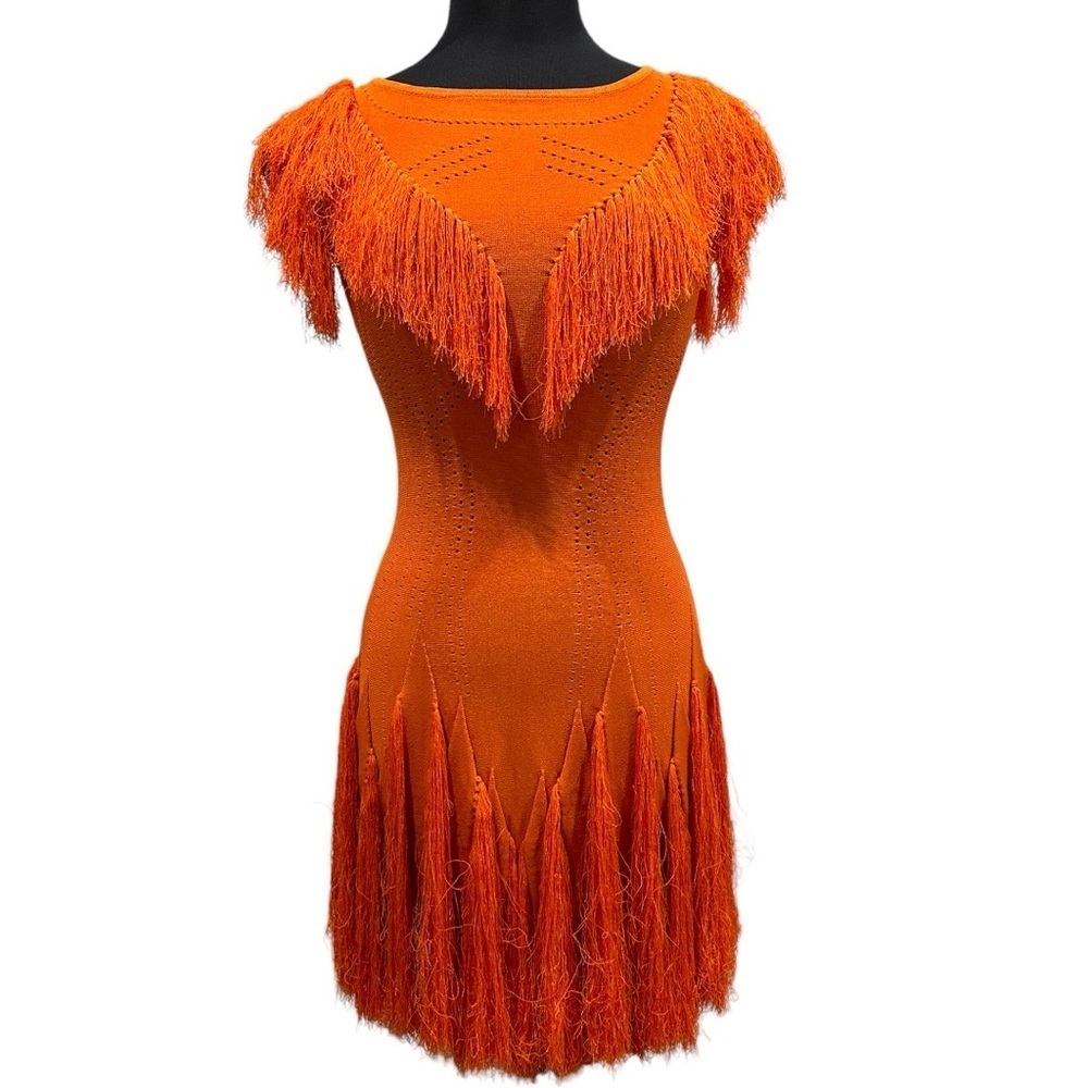 Leon Max Limited Edition Fringe Dress - Orange, Size Small